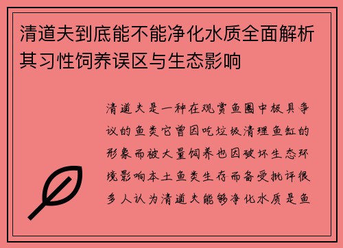 清道夫到底能不能净化水质全面解析其习性饲养误区与生态影响